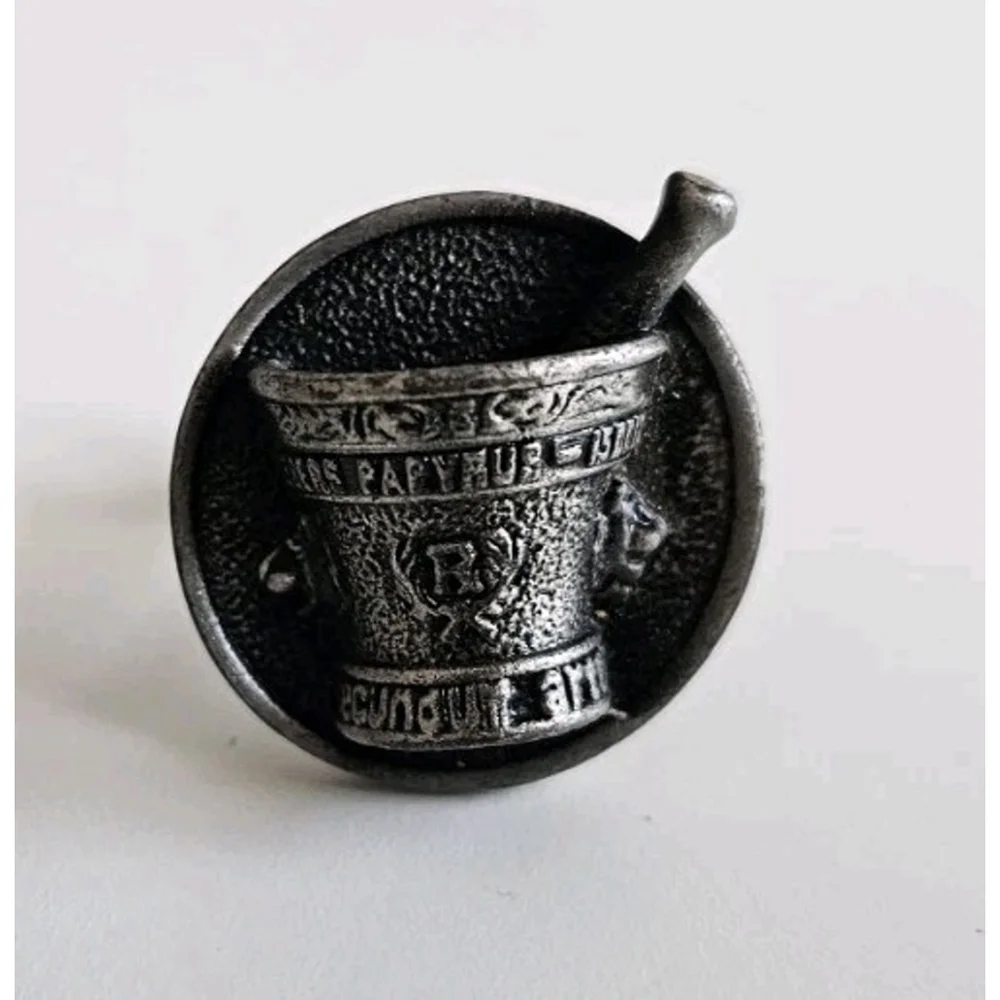 Vintage Pharmacist Tie Bar & Single Cufflink Set RX Apothecary Mortar Pestle